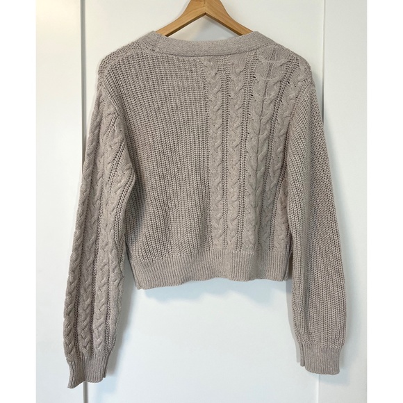 Joie Oatmeal Cable Knit Cotton Blend Button Up Cropped Cardigan - Picture 4 of 9